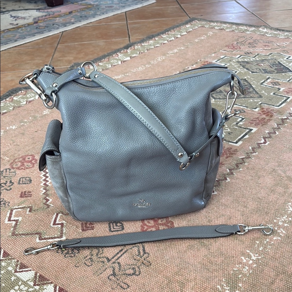 Coach Leather and Suede Shoulder Bag with Extra Coach Strap